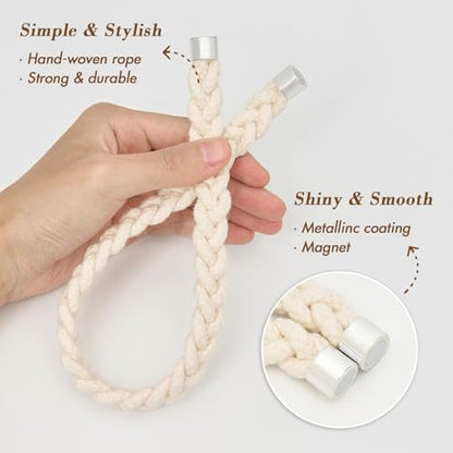 NICEEC 2 Pack Natural Cotton Rope Curtain Tiebacks Elegant Boho Style Magnetic Drape Tie Backs Soft Hand-Woven Rope Curtain Holdbacks for Home & Office Drapery (Cotton rope-01) - color: Cotton Rope-01, size: 2 Pack