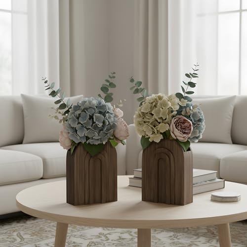 2 Pack Natural Wooden Wall Vase Set for Pampas Grass and Dried Flowers - color: Natural-natural