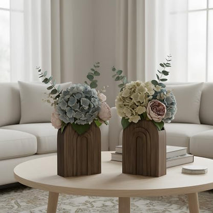 2 Pack Natural Wooden Wall Vase Set for Pampas Grass and Dried Flowers - color: Natural-natural