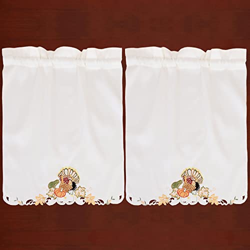 Simhomsen Fall Autumn Embroidered Turkey Kitchen Window Curtain Swag and Tiers Set for Thanksgiving Holiday (Turkeys) - color: Turkeys
