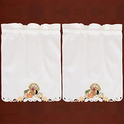 Simhomsen Fall Autumn Embroidered Turkey Kitchen Window Curtain Swag and Tiers Set for Thanksgiving Holiday (Turkeys) - color: Turkeys