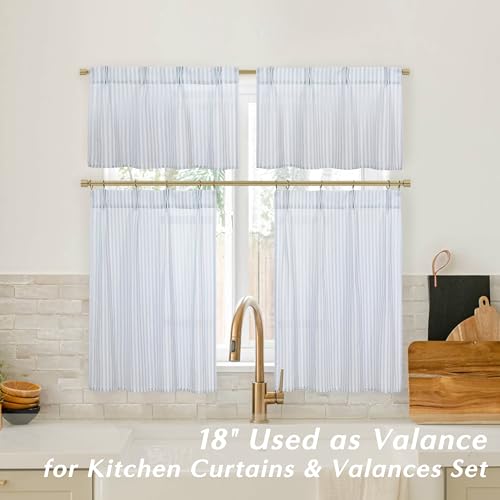Lino Rosa Pinch Pleat Small Curtains with Hooks for Bathroom Windows Striped Kitchen 20 Inch Length Light Blue - color: Light Blue, size: 24"W x 20"L (Pack of 2)