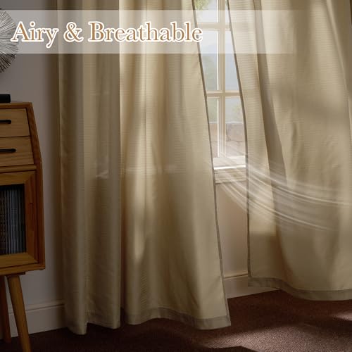 NICETOWN Semi Sheer Curtains 84 Inch Length 2 Panels for Living Room - color: Khaki, size: 52"W x 84"L (Pack of 2)