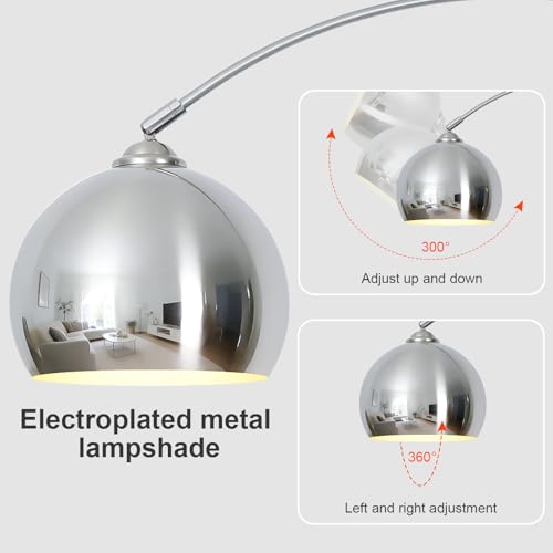 Glossy Chrome Silver Arc Floor Lamp with 12W LED Remote Dimming - color: Silver Remote Dimming