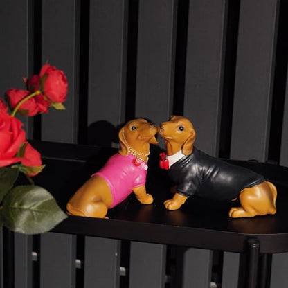 Guichifun Kissing Dachshund Dog Couple Figurines 2 Piece Resin - color: Colorful