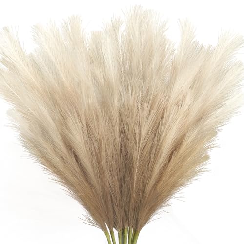 8 Pcs 35.4" Brown Gradient Faux Pampas Grass, Tall Pampas Grass Vase Filler - color: Brown, size: 35.4inch-8Pcs