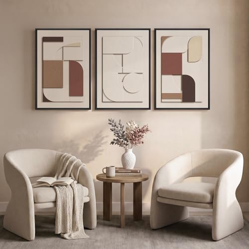 3D Textured Neutral Abstract Framed Wall Art Set of 3, 16x24 In - color: Neutral --D, size: 16"w X 24"h X 3pcs