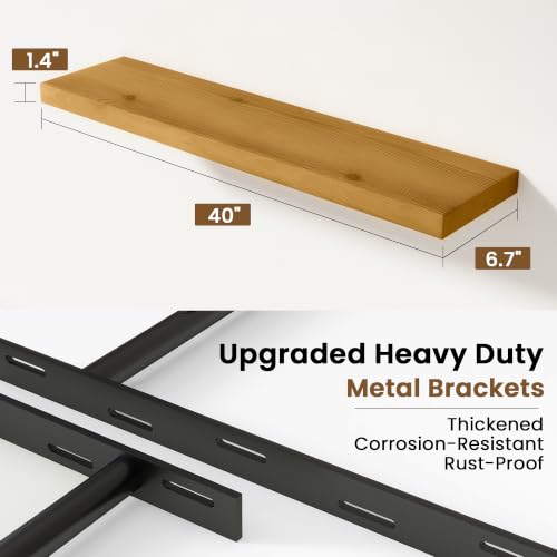 Solid Wood Floating Shelves for Wall 40 inch,Natural Wooden Shelf Set of 2 - color: Natural, size: 40inches-2P