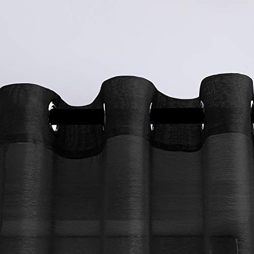 DONREN 2 Panels Jet Black Textured Sheer Curtains Luxury Voile Window Curtain Grommet Top Panels for Bedroom 52 X 63 Inch Length - color: Jet Black, size: 52"W x 63"L (Pack of 2)