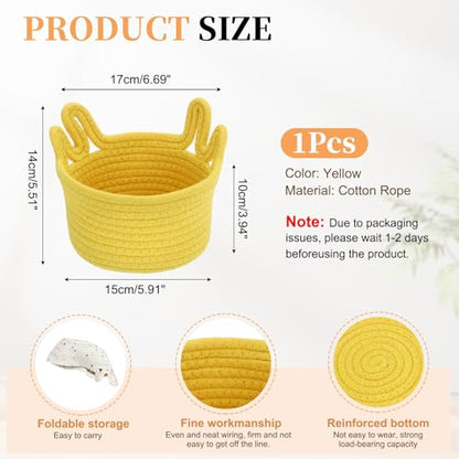 uxcell Small Cotton Rope Woven Storage Basket 6.7x5.5" Cute Cat Ears Yellow - color: Yellow, size: 6.7x5.5"
