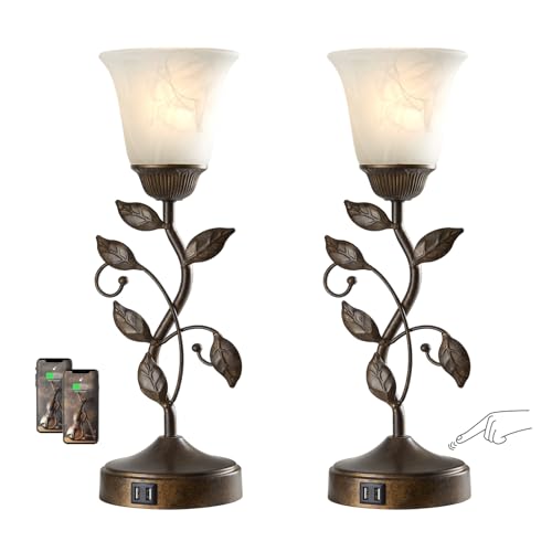 Set of 2 Touch Farmhouse Bedroom Table Lamps 2 USB C+A - color: 2 Pack - Brass