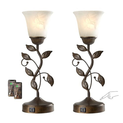 Set of 2 Touch Farmhouse Bedroom Table Lamps 2 USB C+A - color: 2 Pack - Brass