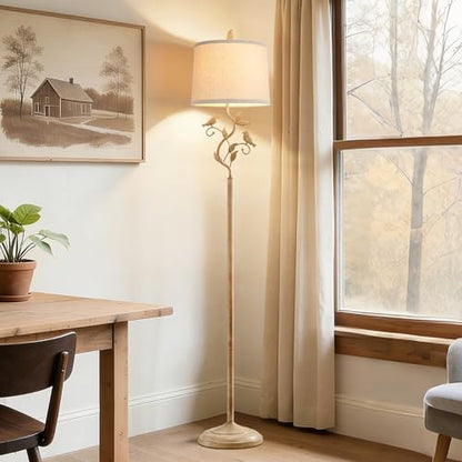 63" Farmhouse Floor Lamp for Living Room Bedroom with Iron Bird Leaf - color: Earth Yellow
