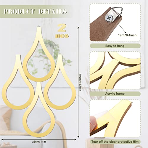 Weysat 2 Pieces Teardrop Wall Mirror Hanging Wall Mounted Decorative Accent Mirror for Home Living Room Bedroom Bathroom, 15.7 x 11 Inch(Gold) - color: Gold