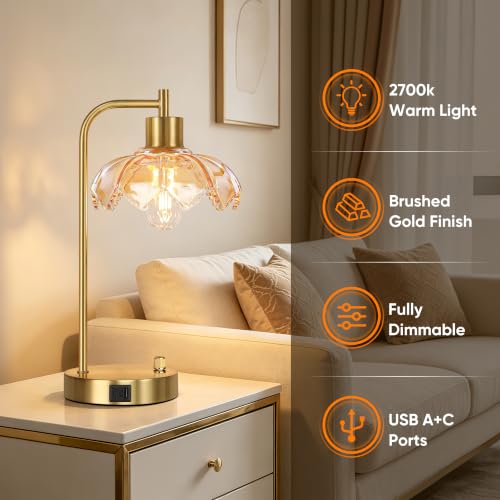 Glass Table Lamps Set of 2, Champagne Dimmable Bedside Lamps for Bedroom - color: Gold&‎Champagne-2