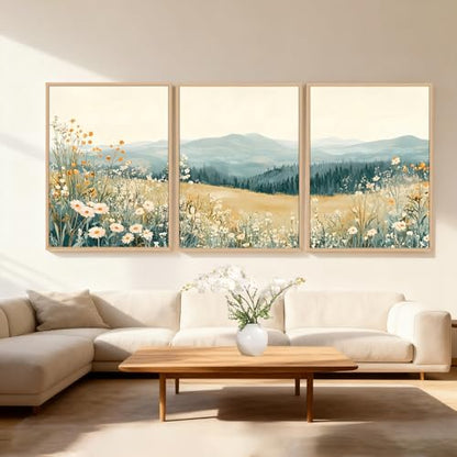 3Pcs Meadow Wildflower Landscape Canvas Wall Art Natural Mountain Prints - color: Mountain Landscape, size: 12x16 Inches