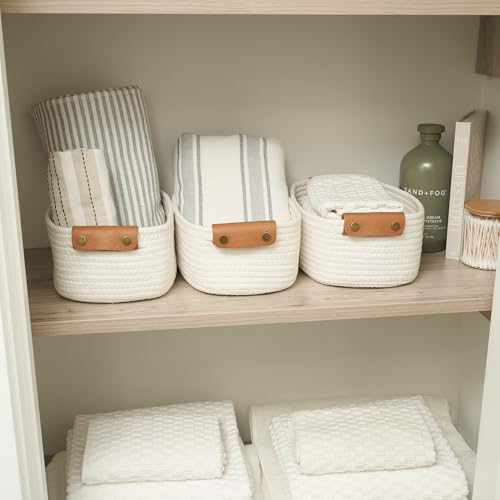 Beautiful Storage Basket Set of 3 - Sturdy Rope Baskets for Shelves - color: Beige