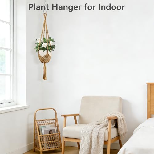 USLAI Macrame Plant Hanger, for Up to 6.5 Inch Pots, 35 Inch, Tan, 2 Pack - color: 35+35 Inch - Tan