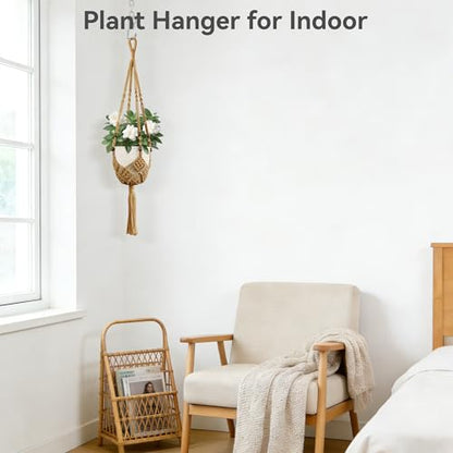 USLAI Macrame Plant Hanger, for Up to 6.5 Inch Pots, 35 Inch, Tan, 2 Pack - color: 35+35 Inch - Tan