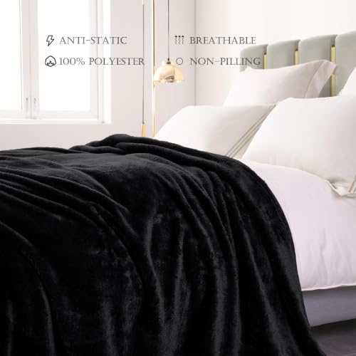 Exclusivo Mezcla Fuzzy Plush Fleece Bed Blanket King Size, Black - color: Black, size: 104x90 IN