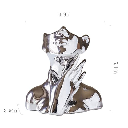 BrownLove Silver Ceramic Face Vase, Modern Silver Decorative Art Vase, Bookshelf Placed On The Desktop, Small Living Room, Office and Bedroom - style: Silver-Charming