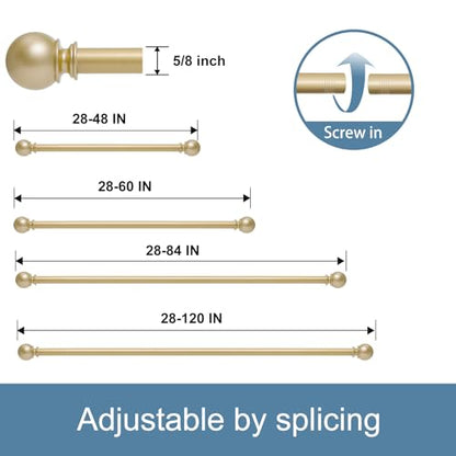 Gold Curtain Rods for Windows 48 to 84,5/8'' Heavy Duty Metal Curtain Rod - color: Gold, size: 30-88"(1 Pack)
