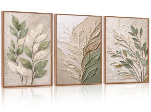 CHDITB Textured Sage Green Leaf Framed Wall Art, Botanical Relief Painting - color: 3d Leaf