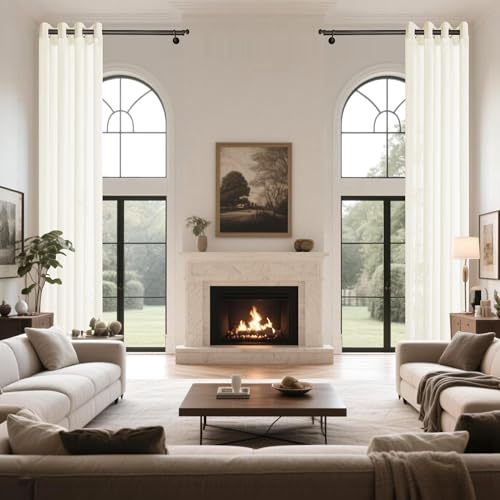 Extra Long Semi Sheer Curtains 156 Inches, Grommet High Ceiling Light Filtering 2 Story Tall Windows Drapes for Living Room 1 Panel 52x156 Ivory - color: Ivory, size: 52"W x 156"L (Pack of 1)
