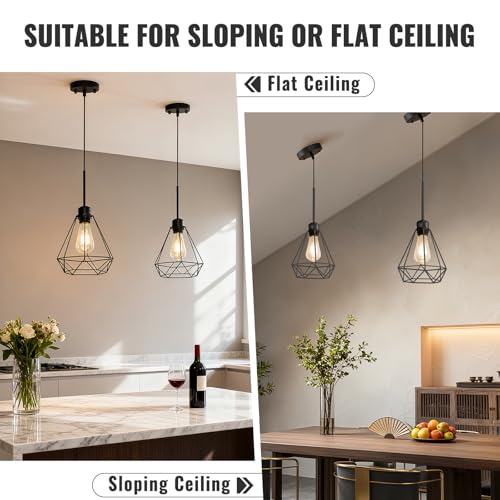 Maliralt Pendant Light Hanging Lights Fixture - Adjustable Hanging Lamps with Black Metal Diamond Shade for Kitchen Island, Dining Room Over Table, Breakfast Corner, Farmhouse Home Decor - 1 Pack - size: 7.18Inch-1Pack-Diamond Shade