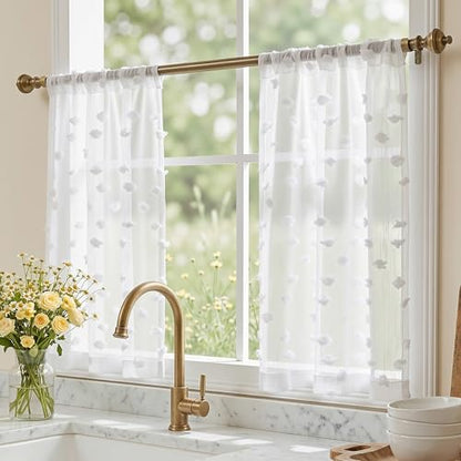 MYSKY HOME White Sheer Curtains 36 inch Length for Small Window,2 Panels - color: 1-white, size: 26"W x 36"L (Pack of 2)