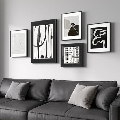 Framed Black and White Modern Abstract Wall Art for Living Room, 5 Piece - color: Minimalist