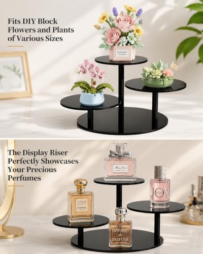 3-Tier Acrylic Display Riser for Lego Botanical, Figurine Stand - color: 5mm thickness- All Black