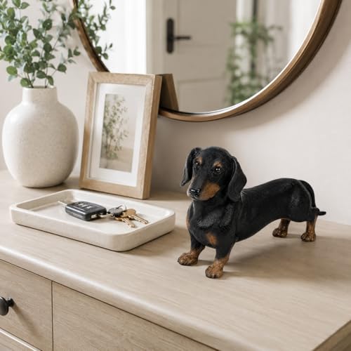Comfy Hour Dachshund Statue Figurine, 7 Inch Black and Brown Realistic Resin Dog Sculpture, Small Wiener Dog Decor for Shelf, Desk, Bookshelf, Mantel, Entryway, Gift for Pet Lovers