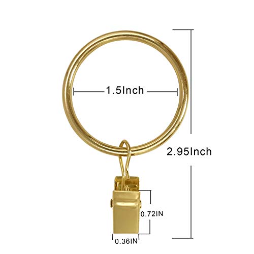 LLPJS Curtain Rings with Clips, 1.5 inch ID, 20 Pack, Gold - color: Gold, size: 1.5" I D Set of 20