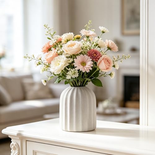 Nawaza Ceramic Flower Vase 3.7" Small White Farmhouse Table Vase - color: White-v25