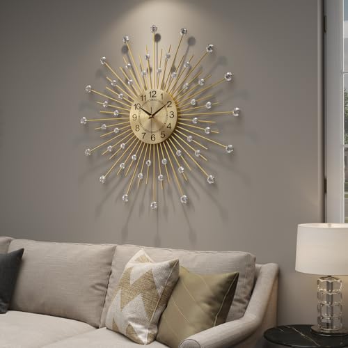 Cuspin 30 Inch Gold Wall Clock Mid Century Modern Crystal Sunburst Clock - color: Crystal Sunburst, size: Large