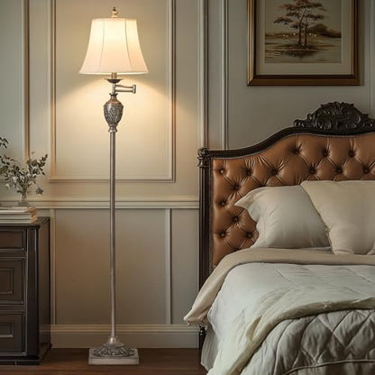 Traditional Floor Lamp with 350° Swing Arm,3 Color Temperatures,Silver - color: Antique Silver-11