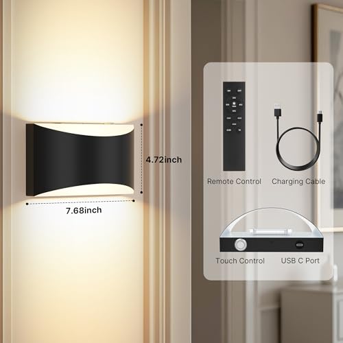 Battery Operated Wall Sconces Set of 4 Rechargeable Wireless Black - color: Black, size: 4 Pack