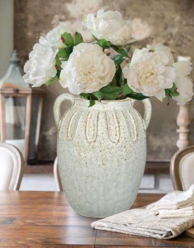 White Ceramic Vase with 2 Handles,7.8 Inch Rustic Farmhouse Decor - size: 7.8 inches