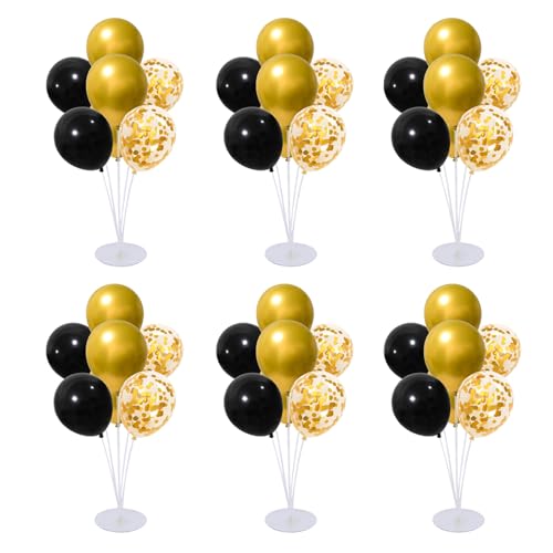 6 Set Balloon Stand Kit for Table Centerpieces With Balloon and Base Party Decorations for Birthday Wedding Retirement Graduation Baby Shower (Black Gold) - color: Black Gold