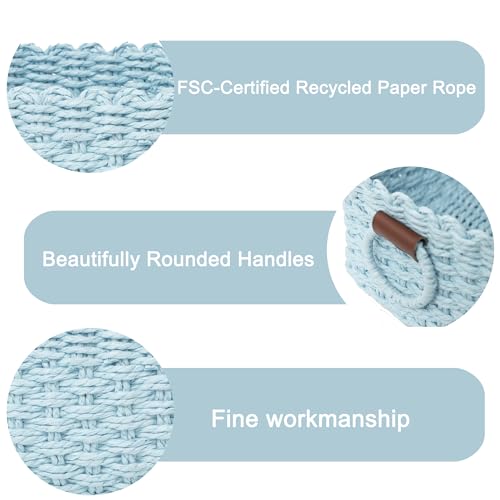 Woven Paper Rope Wicker Basket for Organizing(Set of 3,Blue) - color: Sky-Blue