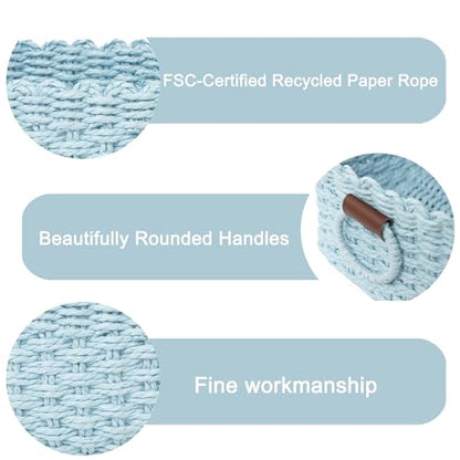 Woven Paper Rope Wicker Basket for Organizing(Set of 3,Blue) - color: Sky-Blue