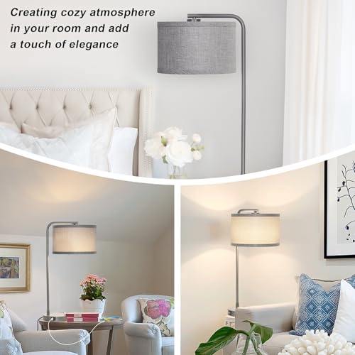 Gray Bedside Lamp with USB C+A Ports, Fully Dimmable Modern Nightstand Lamp - color: Metal Gray Base with Gray Shade