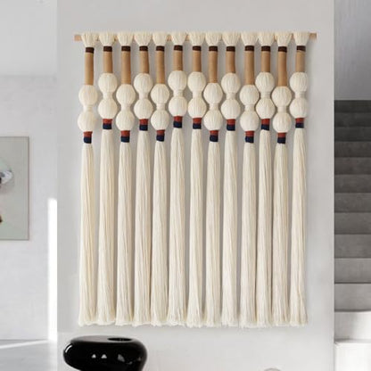Macrame Wall Hanging Boho Wall Art Handmade Spherical Knot 27" W x 33" L - color: Ivory4