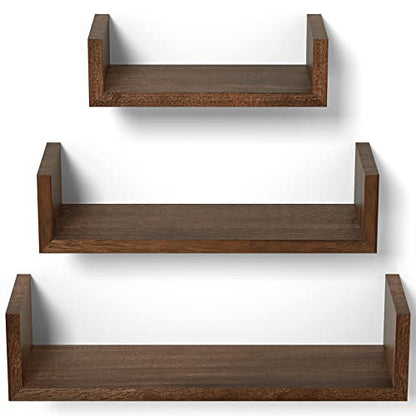 SRIWATANA Dark Brown Floating Shelves, Set of 3 Wood Wall Mounted Shelves - color: Dark Brown