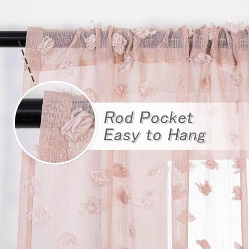 MYSKY HOME Pink Sheer Curtains for Girls with Pom Pom 36Wx54L,2 Panels - color: 1-dusty Pink, size: 36"W x 54"L (Pack of 2)