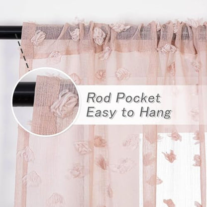 MYSKY HOME Pink Sheer Curtains for Girls with Pom Pom 36Wx45L,2 Panels - color: 1-dusty Pink, size: 36"W x 45"L (Pack of 2)