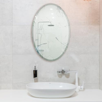 Bathroom Mirror for Over Sink 16" x 24" Oval Frameless Wall Mirror - size: 16"L x 24"W