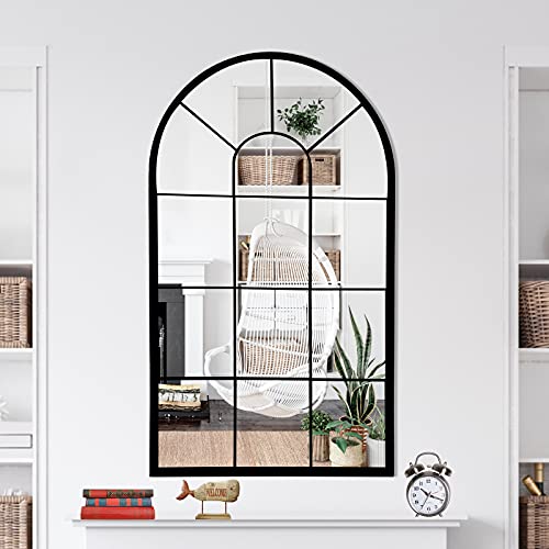 HQiJun Wall Mirror Window Decorative Mirrors Arched Farmhouse for Living Room Bedroom Entryway Bathroom Vanity (Black,41.3”x 24” x1”) - color: Black, size: 41.3"L x 24"W