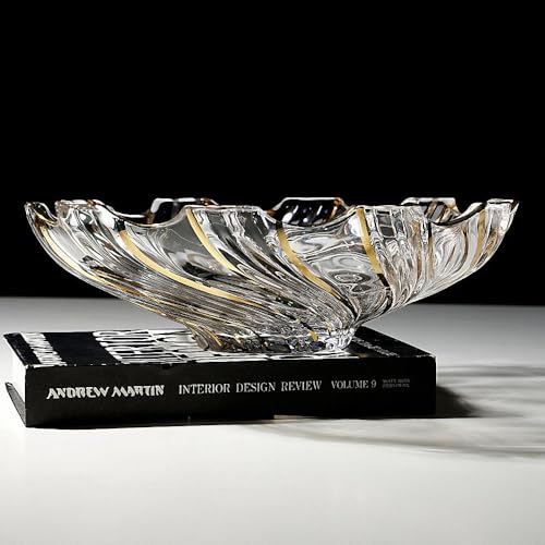 MAGCOLOR Large Hand Painted Gold Whirlwind shaped Crystal Glass Decorative Bowl-12.6 inch Diameter.
